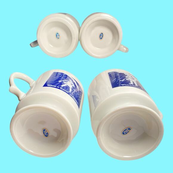 Vtg Set Of 4 Morton Salt Girl Pedestal Coffee Mug Cups When it Rains It Pours - Picture 14 of 15